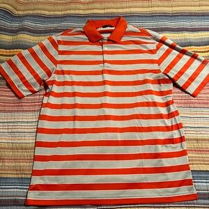 Walter Hagen Essentials Golf Polo Shirt Mens Large Striped‎ Orange Gray